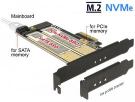 Delock PCIe x4 > 1 x M.2 Key B 1 x M.2 Key M žemo profilio formos faktorius