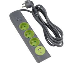 Retlux - 3 lizdų ilgiklis su jungikliu, Tipo E + 1xUSB-A + 1xUSB-C, 1,4 m, pilkas