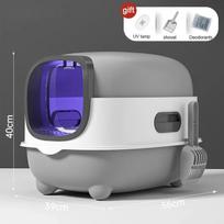 Totally Closed Large Capacity Cat Litter Box UV Sterilized Kitty Sandbox Odor Removal Cat Toilet Removable Cat Bedpan Litter Pan 56x40x39cm