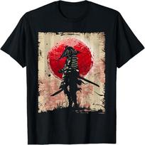Japonų menas Samurajus Vintažinis Kovotojas Retro Dizaino Marškinėliai S juoda