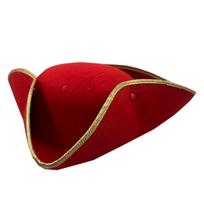 Colonial Tricorn Hat Funny Halloween Hat Adult Carnivals Hat for Photography 1 raudona