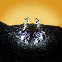 925 Silver Long Beautiful Flower Shape Earrings Violet Epoxy Handmade Enamel Ladies Earring Jewelry Romantic For Women