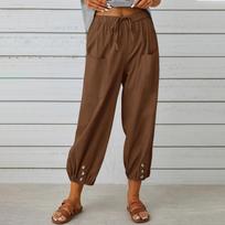Vintažinės Boho medvilninės lininės kelnės moterims Vasarinės kišenės Plonos paplūdimio kelnės Moteriškos laisvalaikio aukšto juosmens laisvos haremo kelnės 5XL balta