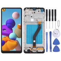 Originalus LCD ekranas, skirtas Samsung Galaxy A21 / SM-A215, su lietimui jautriu paviršiumi, pilnas surinkimas su rėmeliu (Juoda) juoda