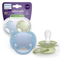 PHILIPS Avent Ultra Soft pacifiers, 0–6 months, green and blue, 2 pack (SCF091/37)