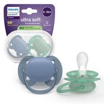 PHILIPS Avent Ultra Soft soothers, 6–18 months, grey/green, 2 pack (SCF091/42)