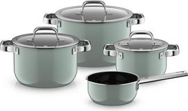 WMF Puodų rinkinys su prikaistuviu ir 3 dangčiais WMF Fusiontec Mineral Pro, eukalipto žalia, 7 dalių