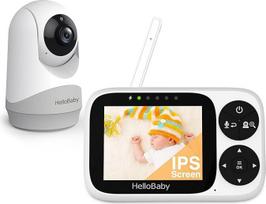 "HelloBaby" kūdikių monitorius su kamera, 3,2 colių IPS ekranas, naktinis matymas, kūdikių monitorius be "WiFi", pasukimo, pakreipimo, priartinimo, temperatūros stebėjimo, dvipusio garso, lopšinės, signalo