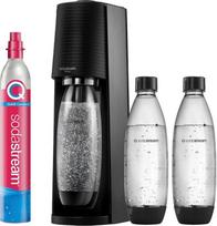 "SodaStream TERRA Promopack" vandens karbonizatorius su CO2 balionu ir 3 x 1 l talpos plastikiniais buteliais, tinkamais plauti indaplovėje, 44 cm aukščio, juodos spalvos