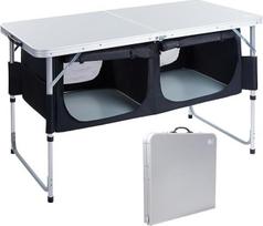EVER ADVANCED Stalas sulankstomas Aliuminio sulankstomas stalas 120 x 60 cm Reguliuojamas aukštis su laikymo vieta 50 kg apkrovos talpa Sodo stalas 4-6 žmonėms Stovyklavimo spintelė Mažos pakuotės dydis piknikui BBQ lauke