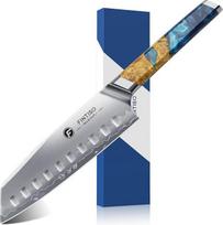 FINTISO "Santoku" peilis 18 cm, japoniškas virtuvinis peilis, pagamintas iš S35VN miltelinio plieno su 7 sluoksnių kompozitiniu plienu, aštrus virėjo peilis su dervos medine rankena - dovanų idėja