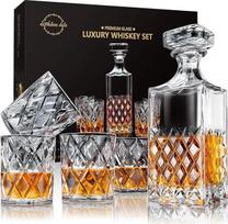 LIGHTEN LIFE viskio karafos ir taurių rinkinys, viskio karafos rinkinys, viskio dovanų rinkinys, 849 ml krištolo viskio dekanteris su 4 stiklinėmis po 280 ml dovanų dėžutėje (5 vnt.)