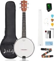Mulucky Banjolele 4 stygų Banjo Ukulele koncertinis dydis 23 colių uždaras medžio masyvo nugaros pradedančiųjų rinkinys su santvaros strypu Gig Bag Tuner stygų dirželis Picks BU806