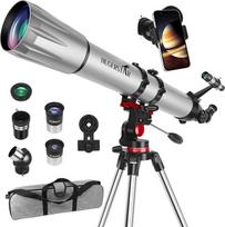 Profesionalus astronomijos teleskopas suaugusiesiems, 90 mm diafragmos 900 mm refraktoriaus teleskopas vaikams ir pradedantiesiems su ištraukiamu trikoju, telefono adapteriu, mėnulio filtru stebėjimui