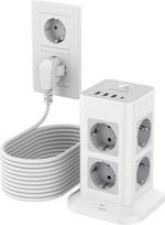 TESSAN 8 jungčių daugkartinis kištukinis lizdas su USB C ir 3 USB A, prailginimo kabelis, 10 m paskirstymo lizdas, apsauga nuo viršįtampių, daugkartinis kištukinis lizdas su jungikliu, skirtas namams, 3600 W kištukinis lizdas