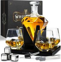 WHISISKEY viskio karafos rinkinys - viskio dovanų rinkinys - dovanos vyrams - dovanos vyrams - gimtadienio dovana vyrui - deimantinis dekanteris 1000 ml, dovanų dėžutė, 4 stiklinės, 4 viskio akmenys