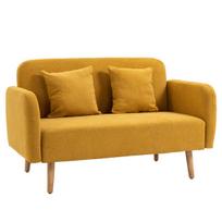 HOMCOM dvivietė sofa-lovesa su pagalvėlėmis, reguliuojamos kojų atramos, aksominis poliesteris, putplastis, kompaktiškas dizainas, 2 sėdimos vietos, natūrali + geltona