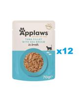 APPLAWS Cat Adult Pouch Tuna Fillet with Seabrem in Broth tunas ir brėtlingis sultinyje 12x70 g