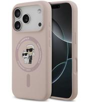 Rožinis dėklas Apple iPhone 17 Pro telefonui "Karl Lagerfeld Liquid Silicone Karl and Choupette MagSafe Case"