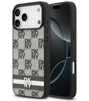 Juodas dėklas Apple iPhone 17 Pro Max telefonui "DKNY PU Leather Checkered Pattern and Stripe Case"