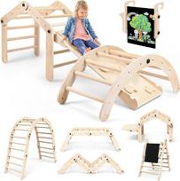 "7-in-1" Montessori laipiojimo rėmo rinkinys, kalamas laipiojimo trikampis su nusileidimo kalneliu ir laipiojimo arka, medinis "Pikler" trikampis kūdikių laipiojimui, Montessori žaislas nuo 1 iki 6 metų