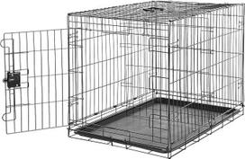 "Amazon Basics" sulankstomas metalinis vielinis narvas šunims su apatiniu dėklu ir viengubomis durelėmis, juodas L 91 x W 58 x H 64 cm
