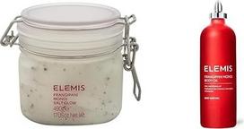 "Elemis Frangipani Monoi Salt Glow", odą maitinantis druskos kūno šveitiklis, 1 pakuotė (1 x 490 g) su "Frangipani Monoi" kūno aliejumi, plaukų, nagų ir kūno aliejumi, 1 pakuotė (1 x 100 ml)