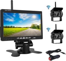 "OiLiehu" belaidės atbulinės eigos kameros rinkinys, 7 colių HD LCD monitorius su antena, 2 x belaidė atbulinės eigos kamera, IP67, naktinė versija, 12-24 V, tinka autobusams, visureigiams, sunkvežimiams, priekaboms