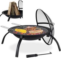 "Relaxdays XL Brazier Fire Bowl" ugniakuras, kepsninės grotelės, pokeris, apsauga nuo kibirkščių, sodas, terasa, ugniakuras Skersmuo 56,5 cm, juodas, be dėklo, juodas