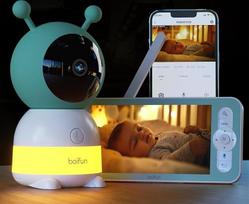 BOIFUN kūdikių monitorius su kamera 2K/3MP, išmaniąja naktine šviesa, 5 colių "WiFi" vaizdo monitorius PTZ 360°, 4 x priartinimas, judesio sekimas, IR naktinis matymas, verksmo / judesio / triukšmo aptikimas, temperatūra