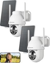 COCOCAM 2 x 2K lauko stebėjimo kamera, "WiFi" baterija, saulės kamera, lauko kamera, belaidė, su dirbtinio intelekto žmogaus aptikimo funkcija, spalvotu naktiniu matymu, suderinama su "Alexa", dvipusiu garsu