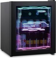 HCK mini šaldytuvas 48 l, gėrimų šaldytuvas su stiklinėmis durelėmis ir LED apšvietimu, "Cyberpunk" dizainas, tylus 39 dB, 0-10 °C alaus šaldytuvas žaidimų kambariui, vakarėliui, barui, juodas