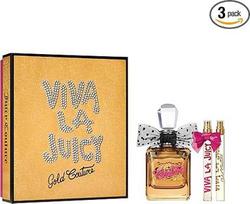 Juicy Couture - Viva La Juicy Gold Couture 3 dalių rinkinys, gėlių gurmaniškas gintaro aromatas, laukinės uogos, jazminai Sambac ir vanilės kremas, dekadentiškas, malonus ir gundantis parfumerijos vanduo moterims