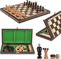KINGDOM 35 cm medinis šachmatų ir šaškių žaidimas, klasikinis žaidimas