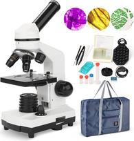 Mikroskopas vaikams suaugusiesiems 100X-1000X su stikliukų rinkiniu, dvigubu LED apšvietimu, profesionalus mikroskopas mokyklinei laboratorijai, skirtas namų biologiniam švietimui