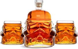 Originalus viskio dekanteris "Stormtrooper" ir 2 x "Stormtrooper" šalmo taurės viskiui, burbonui, škotiškam viskiui ir džine, 750 ml dekanteris su kamštiniu kamščiu, 300 ml taurės, "Žvaigždžių karų" dovanos vyrams!