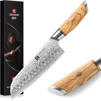 XINZUO Damasko plieno 18,2 cm "Santoku" peilis, aštrus virėjo peilis, 73 sluoksniai, Damasko plieno milteliai, profesionalus virtuvės peilis, virėjo peilis su ergonomiška alyvuogių medžio rankena, LAN serija