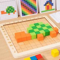 Medinė ikimokyklinio amžiaus spalvota kubo kaladėlė matematikos mokymo priemonės, trimatė geometrinė figūra ankstyvojo ugdymo skaičiavimo mokomieji žaislai 18*18*2