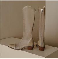 Botas de mujer hasta la rodilla, V boca transpirable botas de mujer, talón grueso, cool hueco botas de verano 38 abrikosas