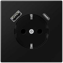 Kištukinis lizdas su USB+USB-C JUNG LS1520-15CASWM (juodas, matinis, 16A/250V)