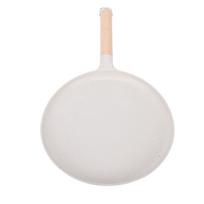 Pancake Griddle Anti Stick Coated Aluminum Alloy Flat Skillet with Wood Handle for Tortilla Roti Indian Pancake Beige L smėlis