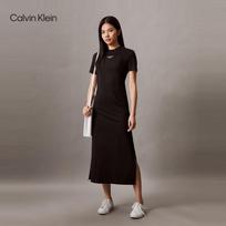 Calvin Klein Jeans moteriška medvilninė megzta suapvalinta iškirpte su skeltuku ilga suknelė S