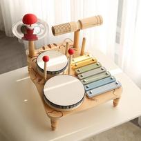 Medinis ksilofonas ir daugiafunkcinis būgnų rinkinys mažyliams ir kūdikiams - Montessori perkusinis muzikos instrumentas žaislas