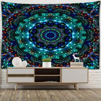 Psichodelinis mandala gobelenas, pakabinamas ant sienos raganavimo hipis septynios čakros spalvingos fono audinio estetika kambario namų dekoras 95x70cm