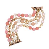 Beaded Watch Band Replacement for WatchOS 38 40 41 42 44 45 49mm Watches Stretch Strap Women Bracelet Gold Pinkish