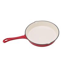 Emaliuota ketaus keptuvė, vientisa, ilga rankena, raudona, 25 cm skersmens, ergonomiškas dizainas, virtuvinė keptuvė maisto gaminimui L