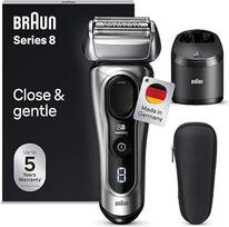 "Braun Series 8" vyriškas skustuvas su 4+1 skutimosi galvute, elektrinis skustuvas, preciziškas ilgų plaukų kirptuvas, valymo stotelė, 60 minučių veikimo laikas, drėgnas ir sausas, pagamintas Vokietijoje, 8567 cm3, sidabrinės spalvos