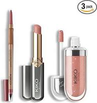"KIKO Milano Lip Glow Trio" automatinis lūpų pieštukas, kreminiai lūpų dažai, ilgai išliekantys iki 10 valandų, ir maitinamasis lūpų blizgesys su 3D efektu