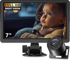7 colių kūdikių automobilinė kamera, 1080p IR naktinio matymo kūdikių automobilio veidrodėlis su 178° plačiu kampu - HD IPS ekrano monitorius, nukreiptas į galą, saugus vairavimas naujiems tėvams, kūdikiams, vaikams ir mažyliams