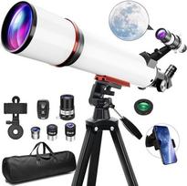Astronominis teleskopas suaugusiesiems, 90 mm diafragma, 600 mm refrakcinis teleskopas, nešiojamasis astronominis refraktoriaus teleskopas, visiškai daugiasluoksnis, didelio pralaidumo, su trikoju